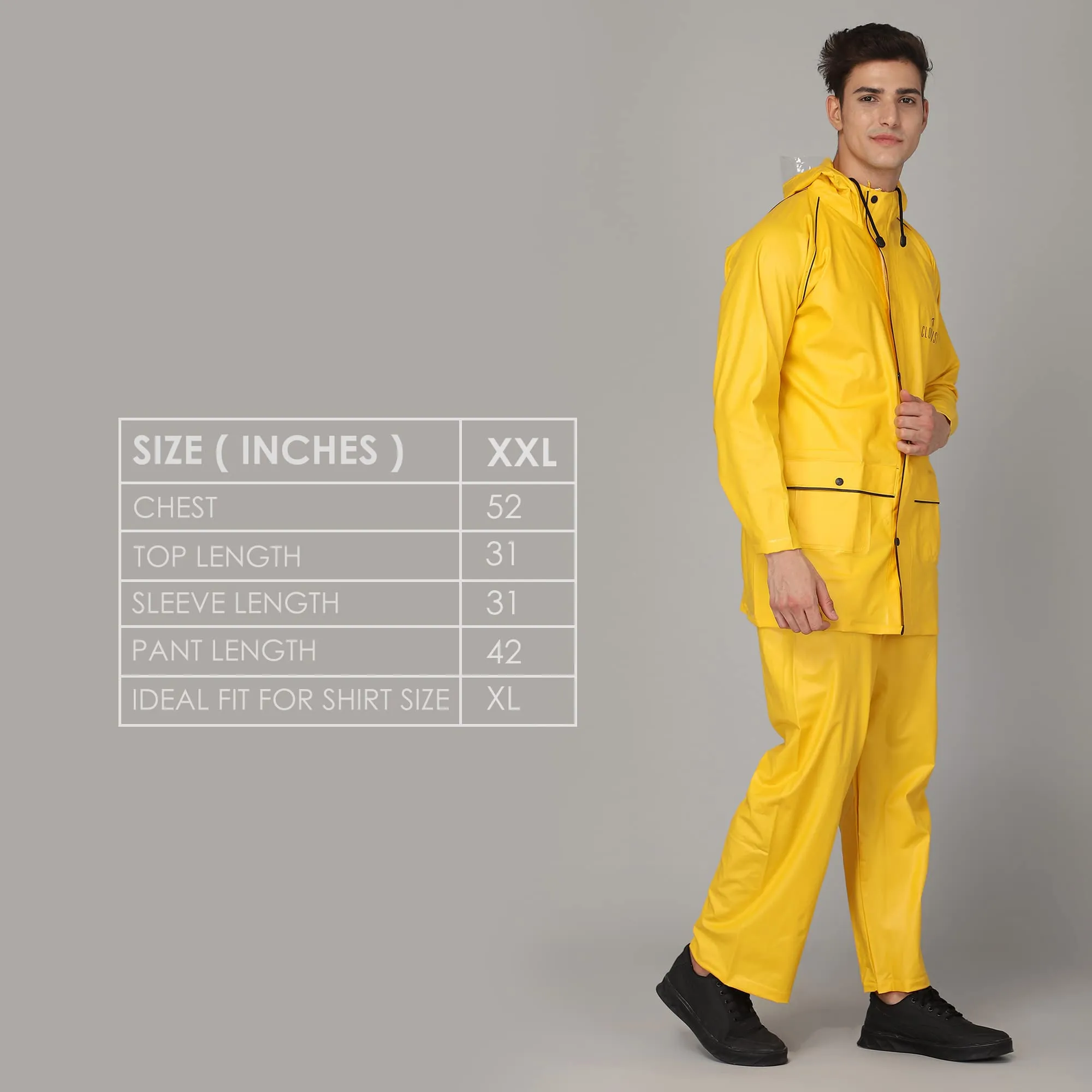 THE CLOWNFISH Rain Coat for Men Waterproof for Bike Reversible Double Layer with Hood Raincoat for Men. Set of Top and Bottom Packed in a Storage Bag Opener Pro Series (Grey, XX-Large)