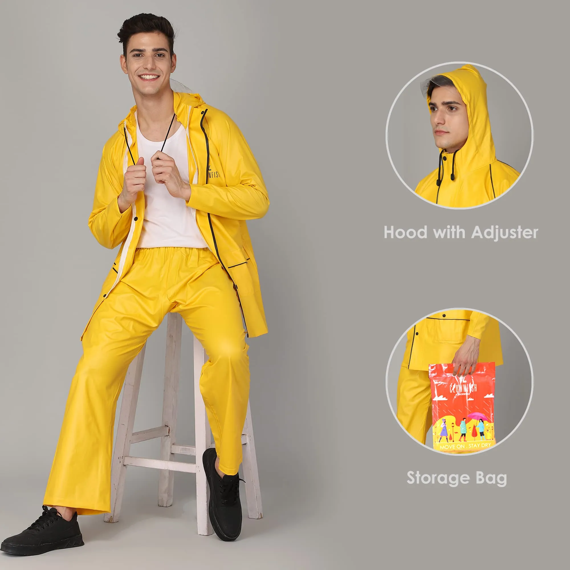 THE CLOWNFISH Rain Coat for Men Waterproof for Bike Reversible Double Layer with Hood Raincoat for Men. Set of Top and Bottom Packed in a Storage Bag Opener Pro Series (Grey, XX-Large)