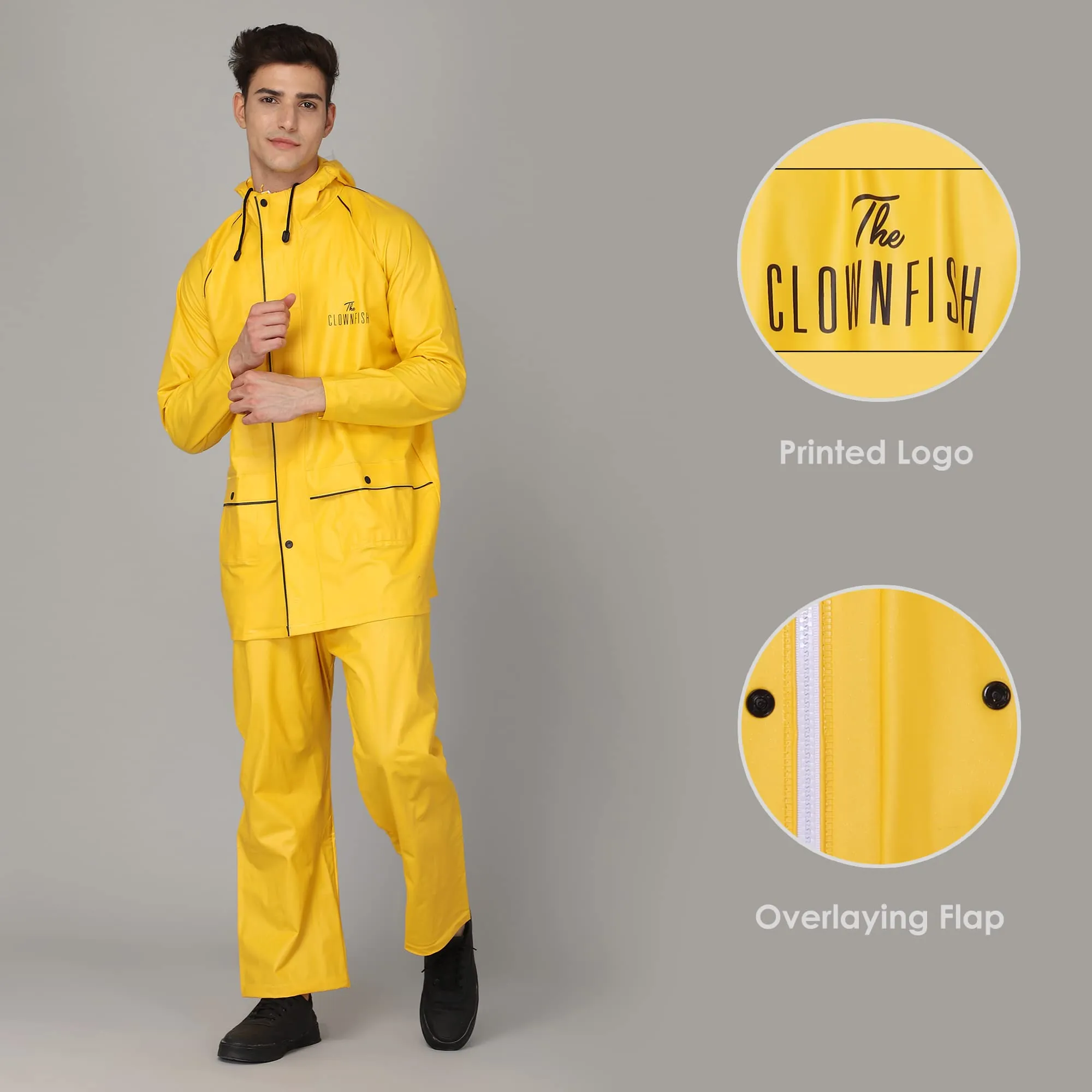 THE CLOWNFISH Rain Coat for Men Waterproof for Bike Reversible Double Layer with Hood Raincoat for Men. Set of Top and Bottom Packed in a Storage Bag Opener Pro Series (Grey, XX-Large)