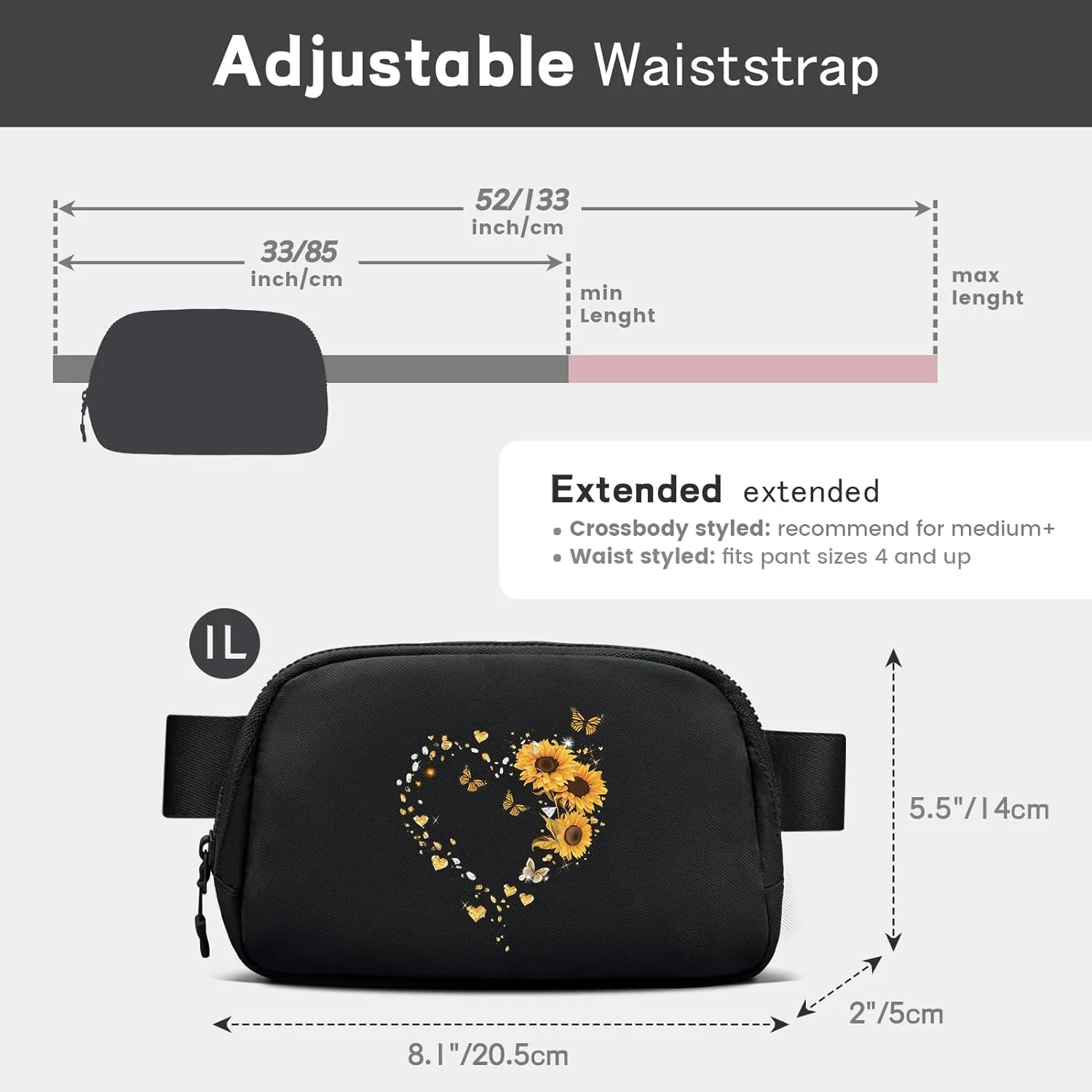 viewm Belt Bag for Women, Waterproof Fanny Packs for Women Men Fanny Pack Crossbody Bags for Women with Adjustable Strap for Travel Fitness Running Hiking