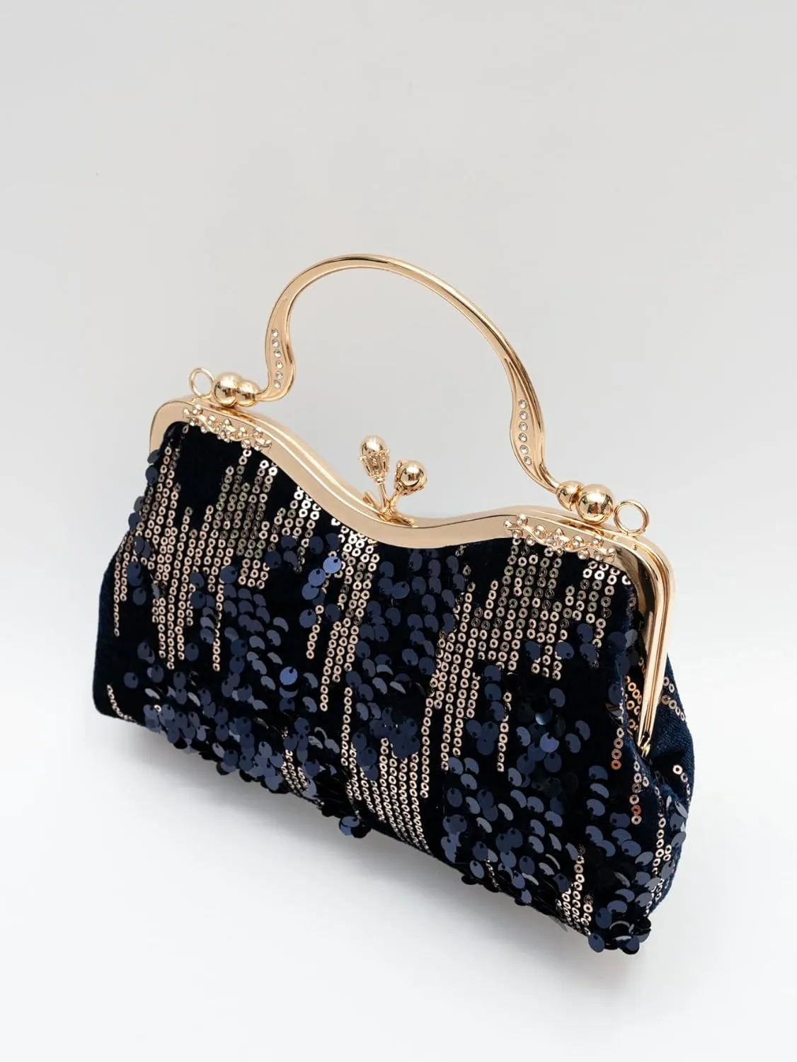 Vintage sequined velvet evening bag flower hardware handbag suitable for banquet wedding party formal occasions