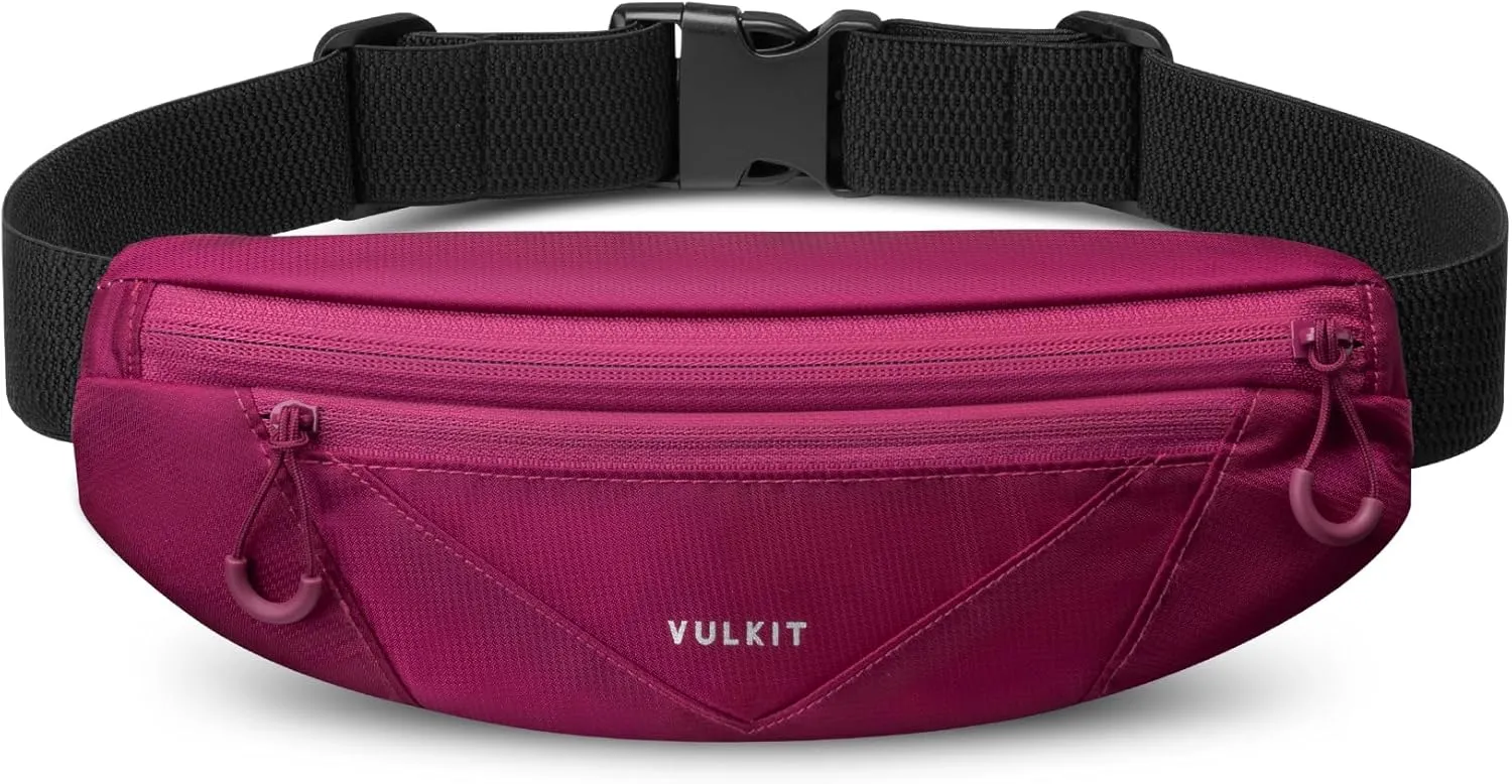 VULKIT Casual Lightweight Fanny Pack for Women & Men, Outdoor Belt Bag to Free Your Hands, Nylon Waterproof Waist Bag with Adjustable Elastic Band, Small Slim Fit Fashion Waist Pack, Rose Pink