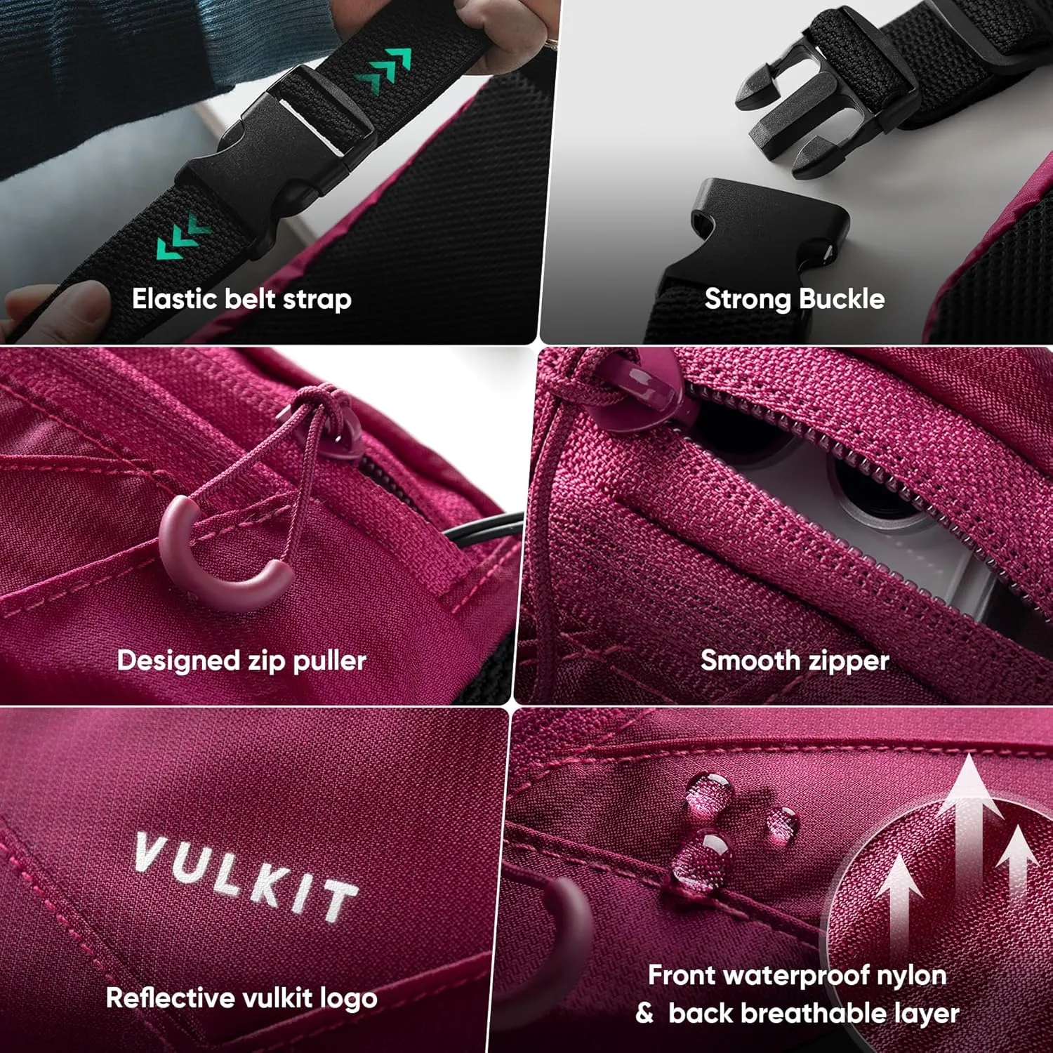 VULKIT Casual Lightweight Fanny Pack for Women & Men, Outdoor Belt Bag to Free Your Hands, Nylon Waterproof Waist Bag with Adjustable Elastic Band, Small Slim Fit Fashion Waist Pack, Rose Pink