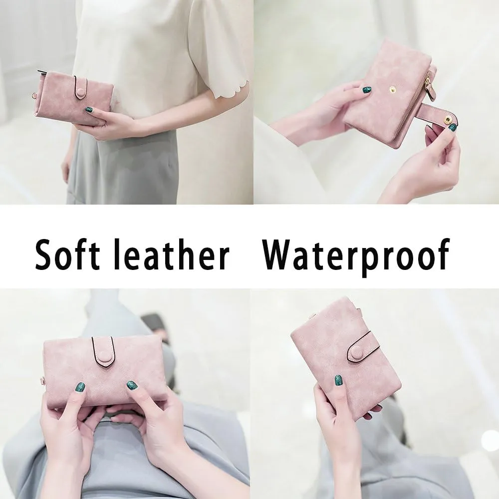 Wallets for Women Bifold Small Rfid Soft Leather Ladies Wallets Trifold Womens Wallets Billfolds Mini Wristlet Clutch Cute Zipper Coin Purse with Wrist Strap