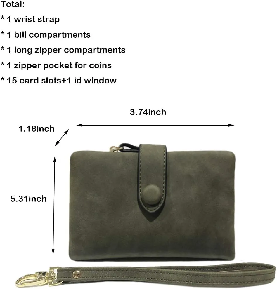 Wallets for Women Bifold Small Rfid Soft Leather Ladies Wallets Trifold Womens Wallets Billfolds Mini Wristlet Clutch Cute Zipper Coin Purse with Wrist Strap
