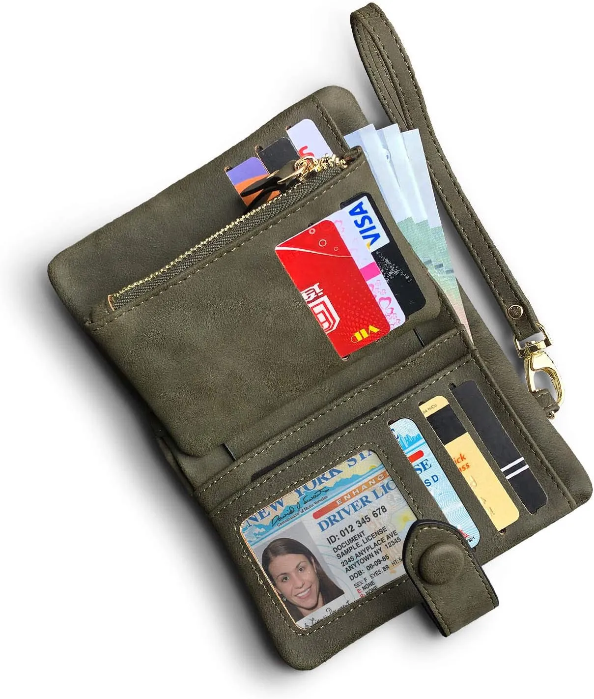 Wallets for Women Bifold Small Rfid Soft Leather Ladies Wallets Trifold Womens Wallets Billfolds Mini Wristlet Clutch Cute Zipper Coin Purse with Wrist Strap